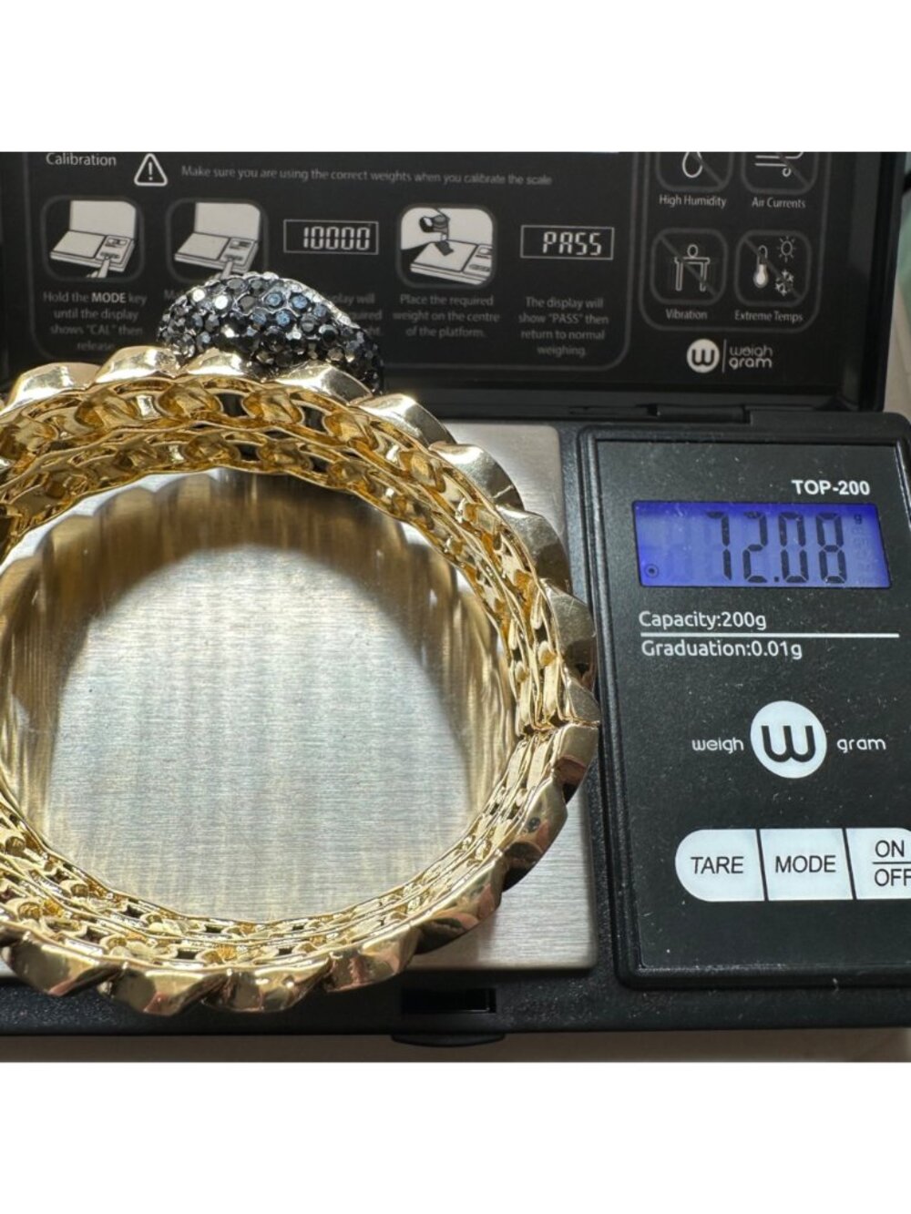 Gold Tone Rhinestone Encrusted Baroque Pearl Curb Chain Cuff Bracelet Glam - Picture 11 of 12